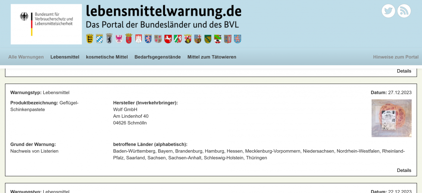 Klicke auf die Grafik für eine vergrößerte Ansicht  Name: Screenshot 2024-01-01 at 12-08-54 Lebensmittelwarnung.de - Neueste Warnungen.png Ansichten: 171 Größe: 443,3 KB ID: 904
